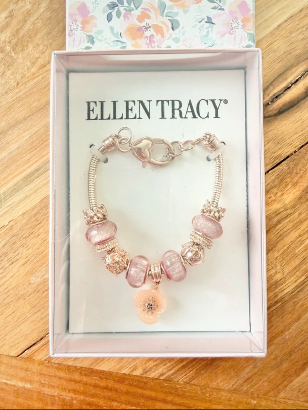 Ellen Tracy Pink Floral Charm Bracelet